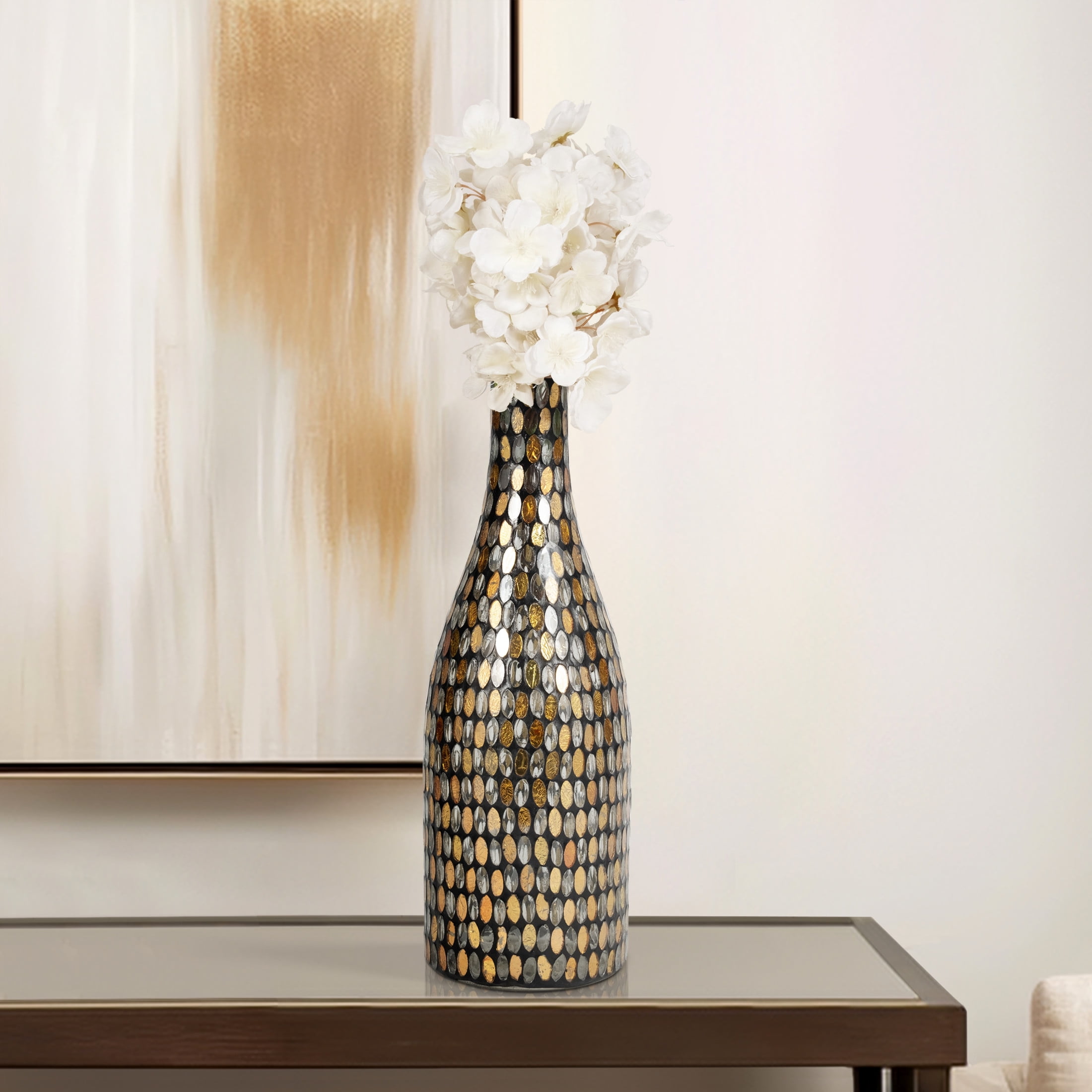 Bronze and Copper Glass Mosaic Decorative Vase, 15"