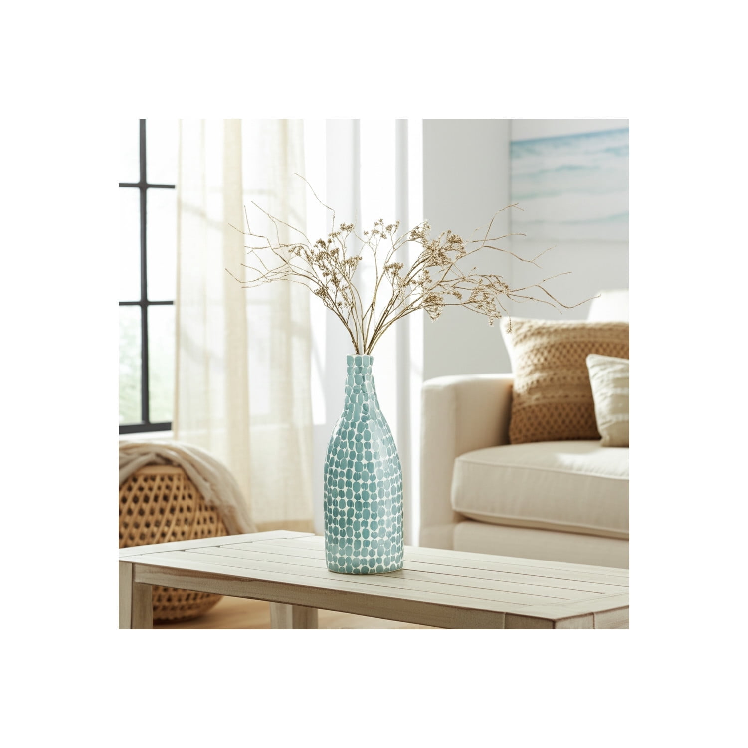 Textured Glass Vase with Circular Raised Pattern and Narrow Neck for ...