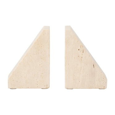 Sagebrook Home Elegant Travertine Stone Triangle Bookends, Set of 2, Tan Color, Perfect for Home Decor and Organization