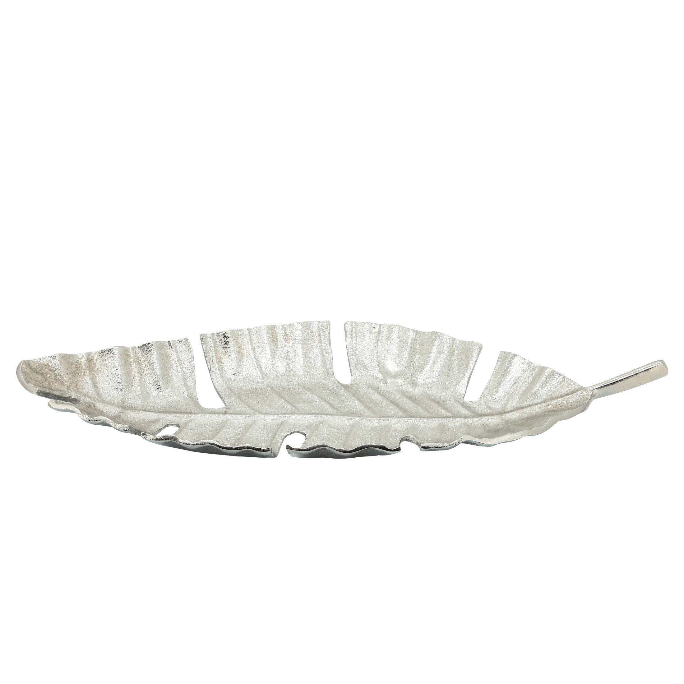 Silver 22" Metal Leaf Decorative Tray