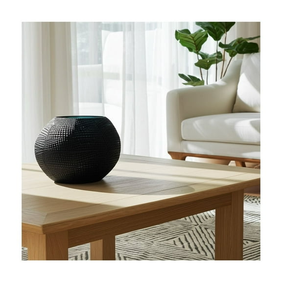 Modern Textured Glass Vase - Round Decorative Home Accent for Living Room, Bedroom & Office - 10" Black