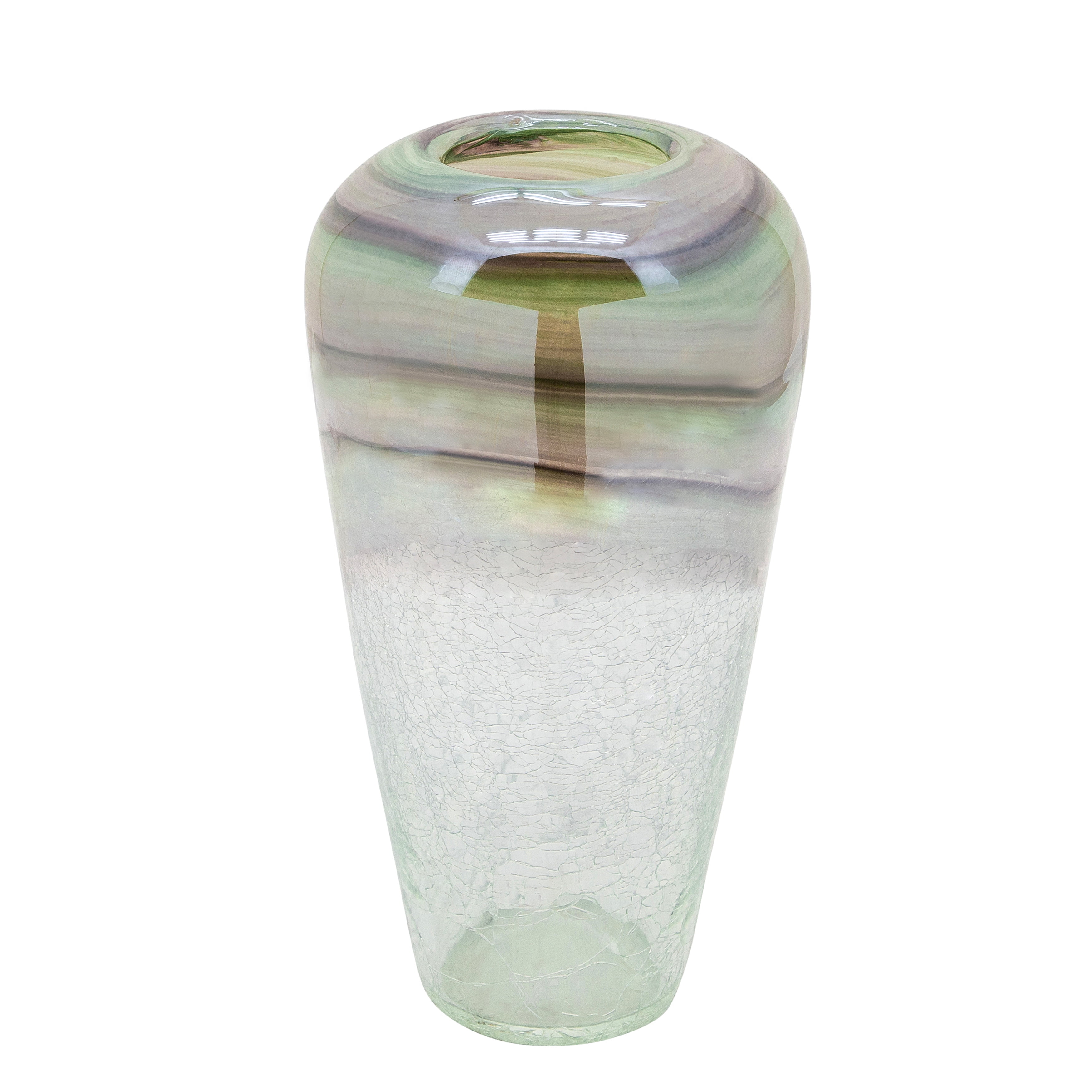 12" Crackled Clear and Green Glass Vase