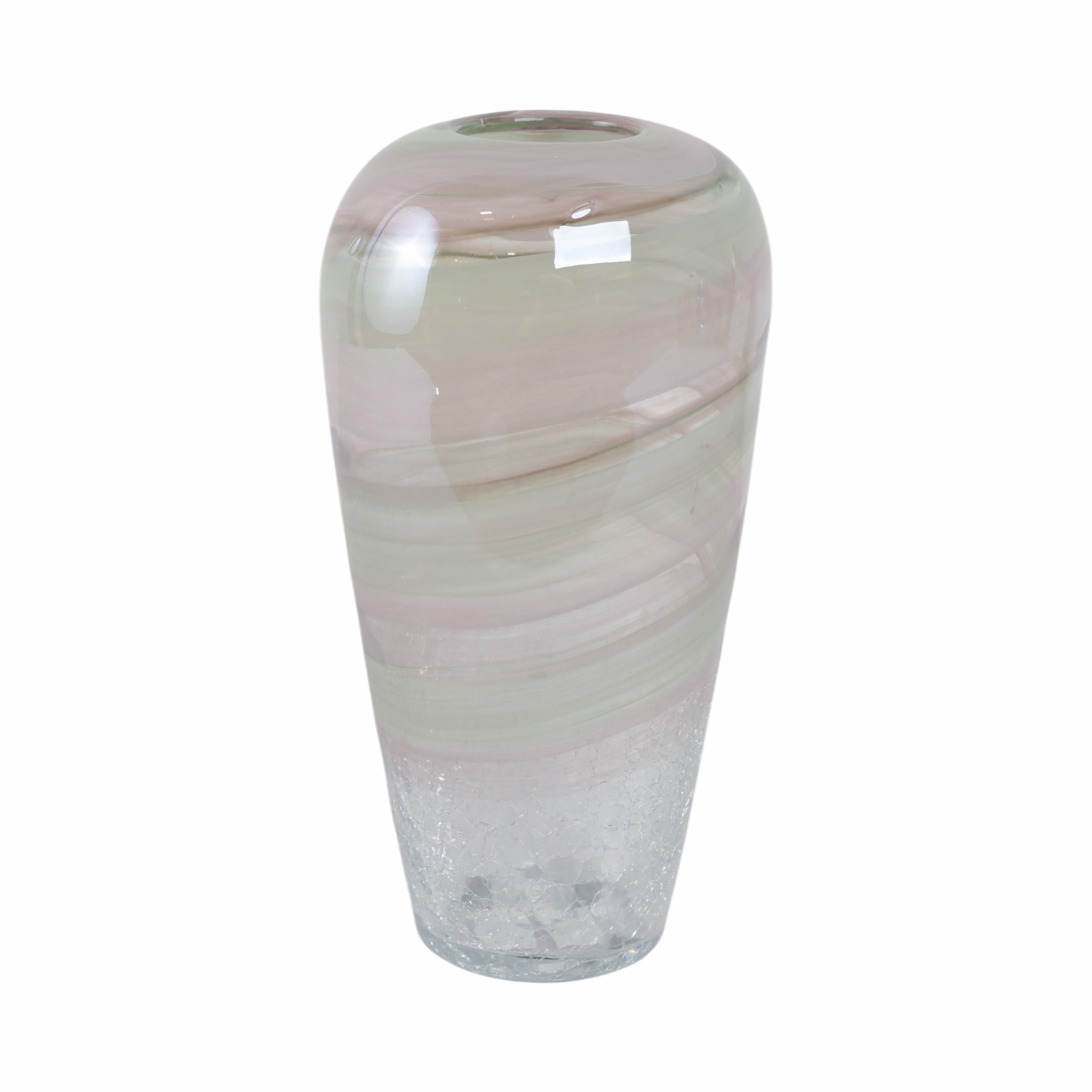 12" Crackled Clear and Green Glass Vase