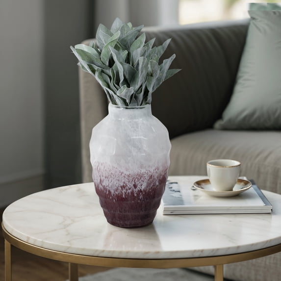 Modern Textured Glass Vase - Handcrafted Ombre Decorative Accent for Home & Office, Elegant Floral Centerpiece for Living Room & Bedroom - 12" Pink
