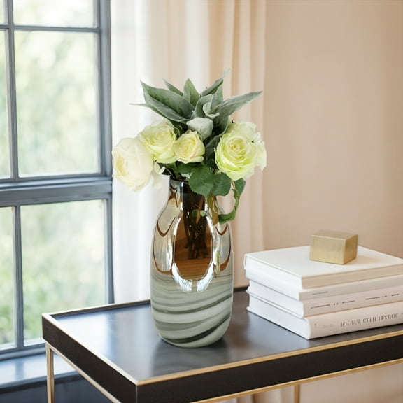 Modern Glass Vase - Decorative Metallic Ombre Design - Hand-Blown Glass - Elegant Home & Office Decor - Ideal for Living Room, Bedroom, Table Centerpiece - 13" Gold