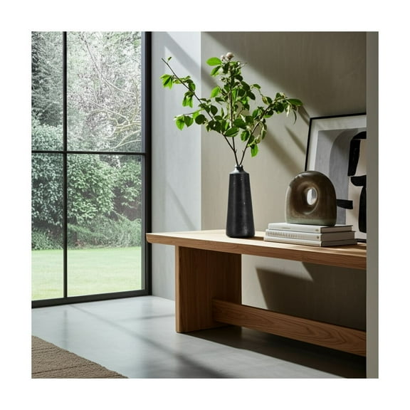 Modern Glass Vase - Sleek Metal Accent, Cylinder Design - Durable Glass & Aluminum - Minimalist Decorative Flower Holder for Home, Office, Bedroom, and Living Room - 18" Black