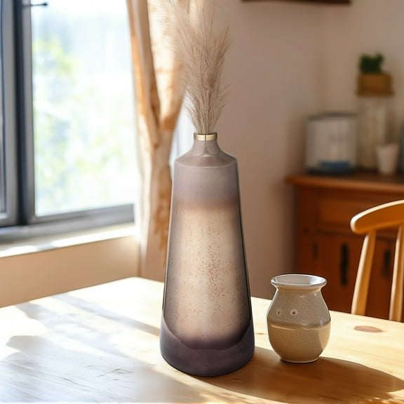 Champagne Glass Vase with Metal Ring - Ombre Design Elegant Home Decor for Living Room, Bedroom & Office - 21" Gold