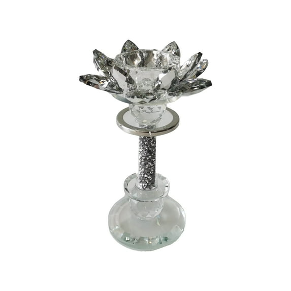 Sagebrook Home Glass, 6"h Lotus Glitter Candle Holder, Silver