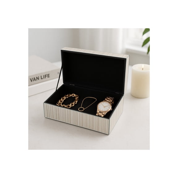 Decorative Storage Box for Home Decor - Modern Jewelry Box with Lid and Statement Handle for Living Room, Bathroom, or Office Display - Stylish Accent Organizer for Gifts or Keepsakes - 5" White