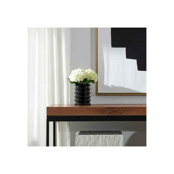 Modern Ribbed Glass Vase - Decorative Accent for Flowers & Greenery - Stylish Home Decor for Living Room, Bedroom, Office, and More - 9" Black