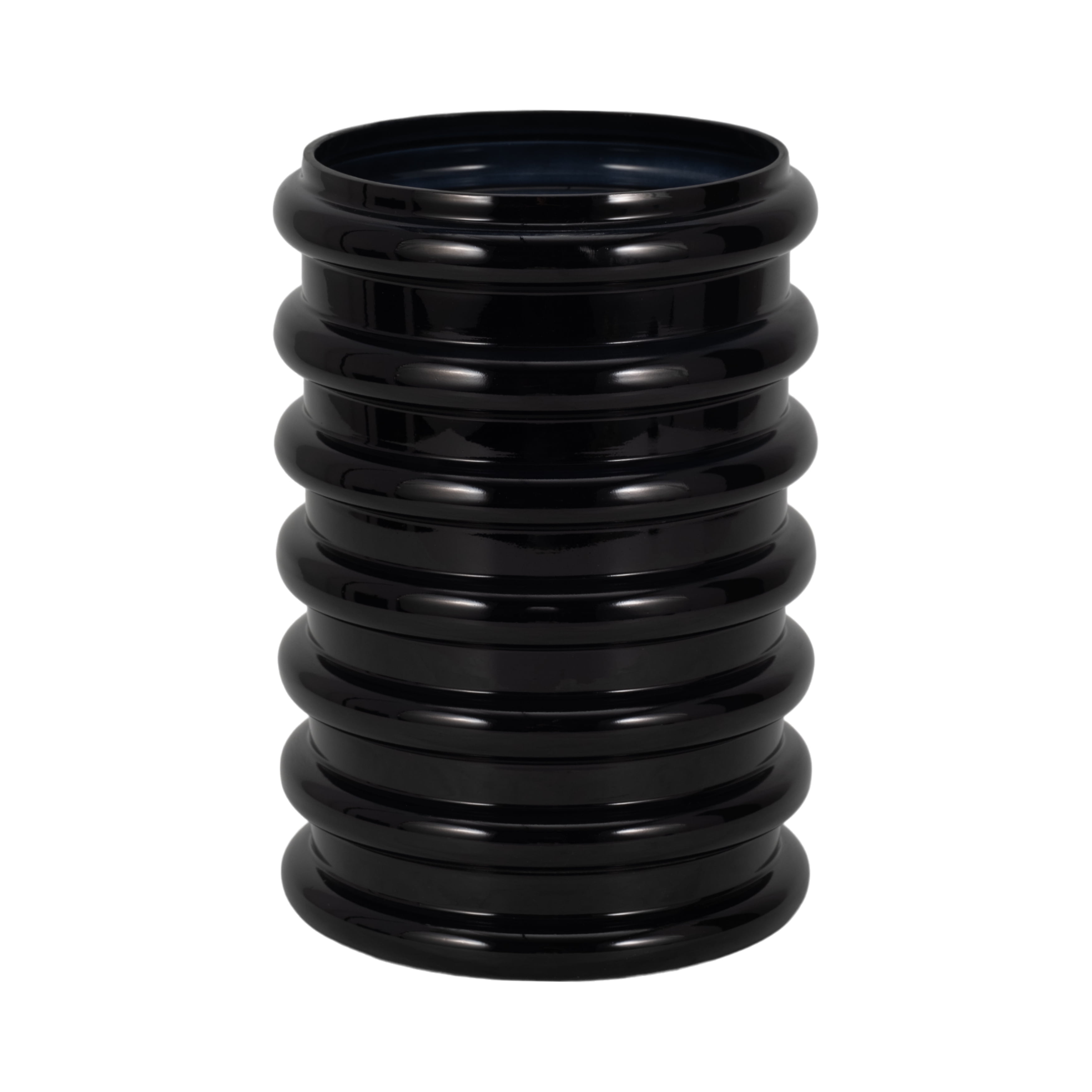 Black Glossy Scalloped Glass Vase 9"H