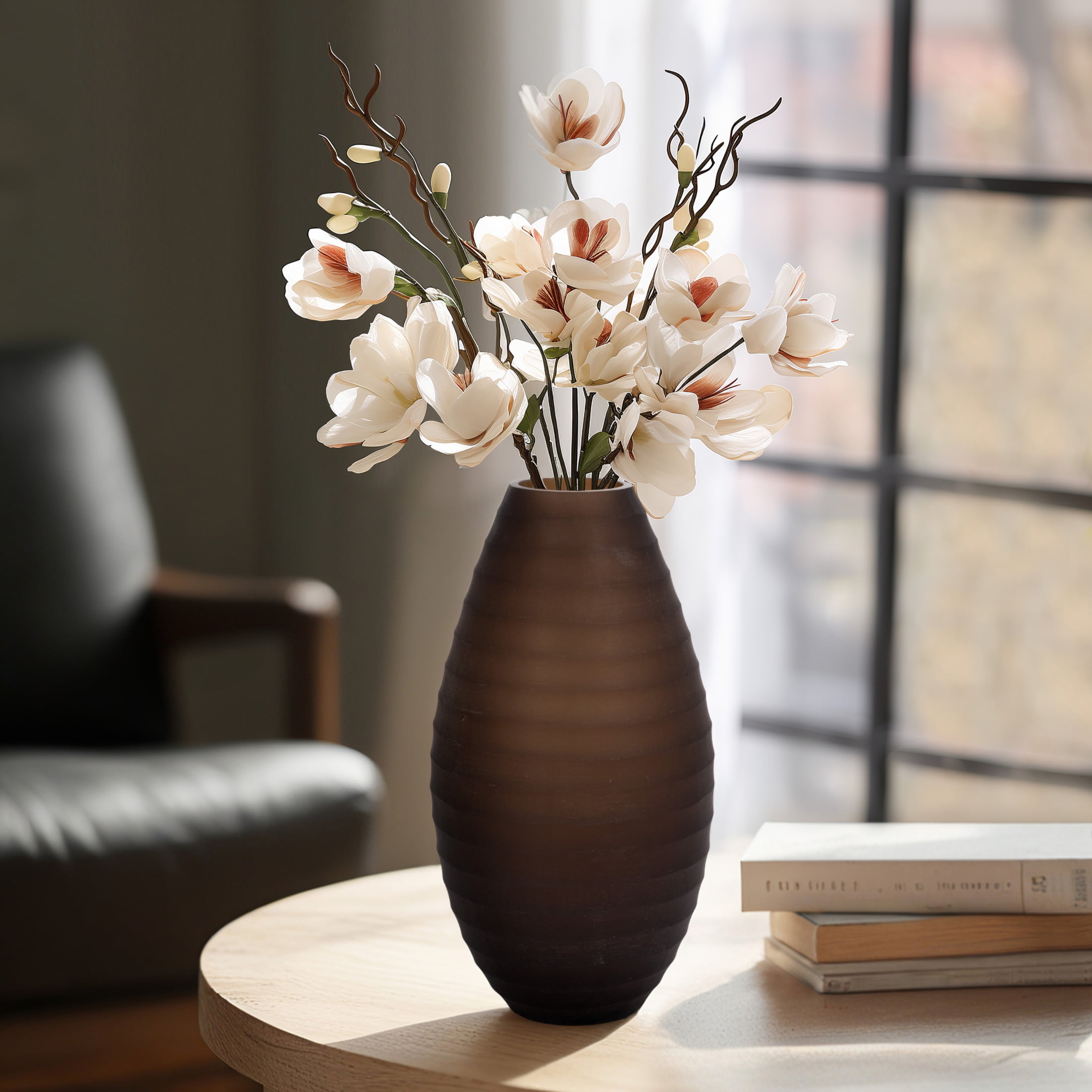 Champagne Ridged Glass Urn Vase, 14" Tall