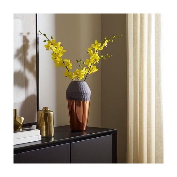 Elegant Two-Tone Glass Vase for Living Room Decor - Decorative Flower Vase for Table Decor and House Display - Modern Home Accent for Entryway, Bedroom, and Office Style - 14", Bronze & Copper