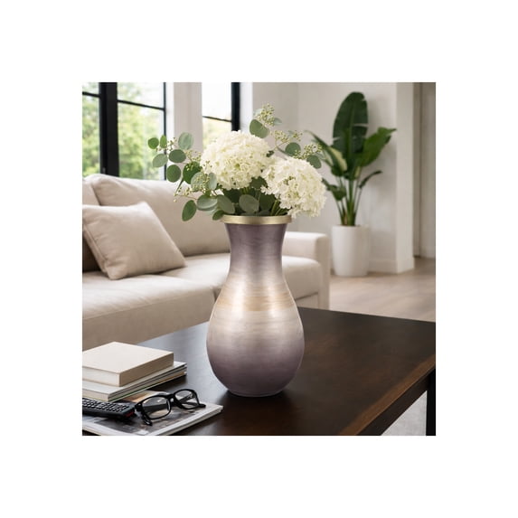 Glass Vase with Metal Rim for Living Room Decor - Modern Home Decor Accents with Gradient Finish - Decorative Flower Vase for Room, Bedroom, House, Office, and Table Styling - 13", Brown & Ivory