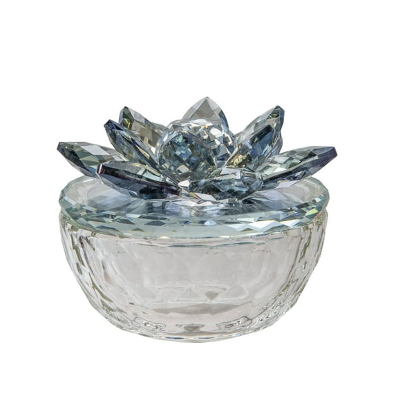 Sagebrook Home Glass Trinket Box Clear with Blue Lotus Top