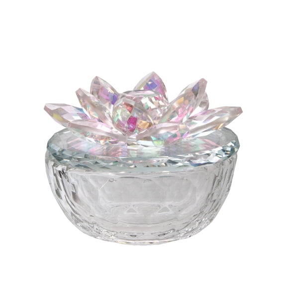 Sagebrook Home Glass Trinket Box Clear with Blush Lotus Top