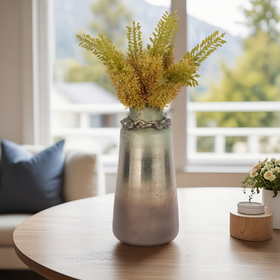 Glass Vase for Living Room Decor - Refined Home Decor Accents with Modern Finish - Decorative Flower Vase for Room, Bedroom, House, Office, and Table Centerpiece - 17", Silver & Metallic