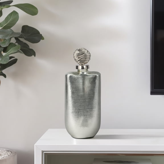 Elegant Glass Bottle Vase with Orb Topper for Living Room Decor Decorative Table Display for Bedroom, Kitchen, and Bathroom Counter - Accent Piece for Office and Study - 16", Gold & Metallic