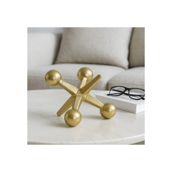 Decorative Metal Jack Sculpture for Home Décor - Modern Figurine for Bathroom, Office, and Living Room Décor - Abstract Accent for Entryway, Shelf Display, and Coffee Table - 5", Gold & Metallic