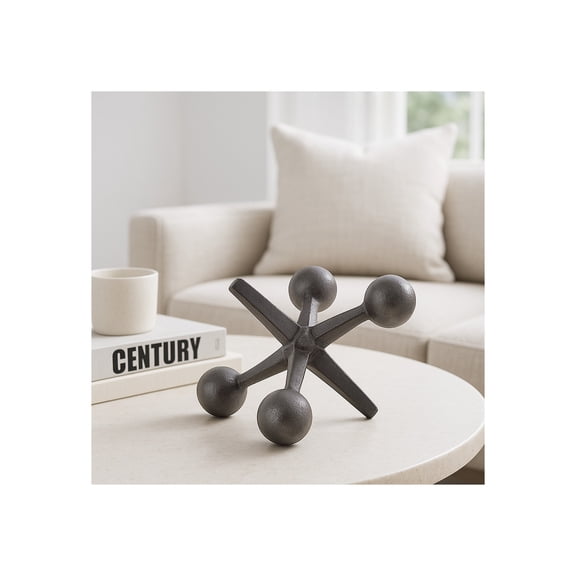 Decorative Metal Jack Sculpture for Home Décor - Modern Figurine for Bathroom, Office, and Living Room Décor - Abstract Accent for Entryway, Shelf Display, and Coffee Table - 5", Black & Metallic