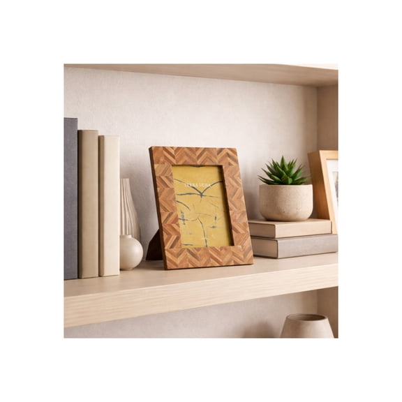 Sagebrook Home Herringbone Pattern Picture Frame for Home Decor - Acacia Wood Photo Frame for Living Room, Bedroom, and Office Desk - 10", Brown & Tan