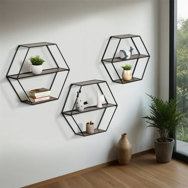 Sagebrook Home Hex Folding Wall Shelf, 22"H, Solid (Set Of 3)