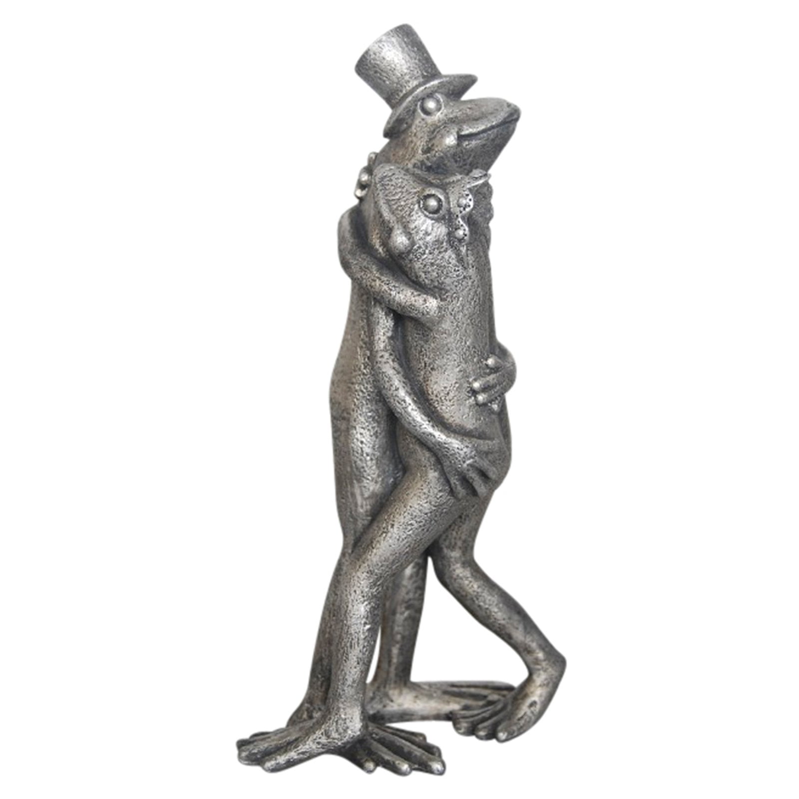Silver Polyresin Hugging Frogs Figurine, 8.5"