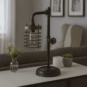 Mondern Metal Pipe Table Lamp for Home Decor - Tabletop Light for Bedroom Nightstand, Living Room, and Bedside - Decorative Accent Lamp for Office, Desk, and Study Room - 18, Brown & Gold