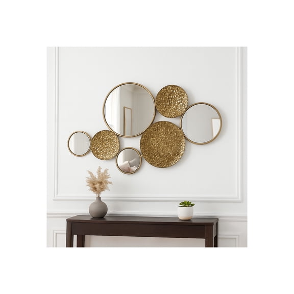 Decorative Metal Mirrored for Home Wall Decor - Mounted Art for Bedroom, Living Room, Bathroom, and Entryway - Wall Hanging Accent Display for Office and Hallway Decor - 24", Gold & Metallic
