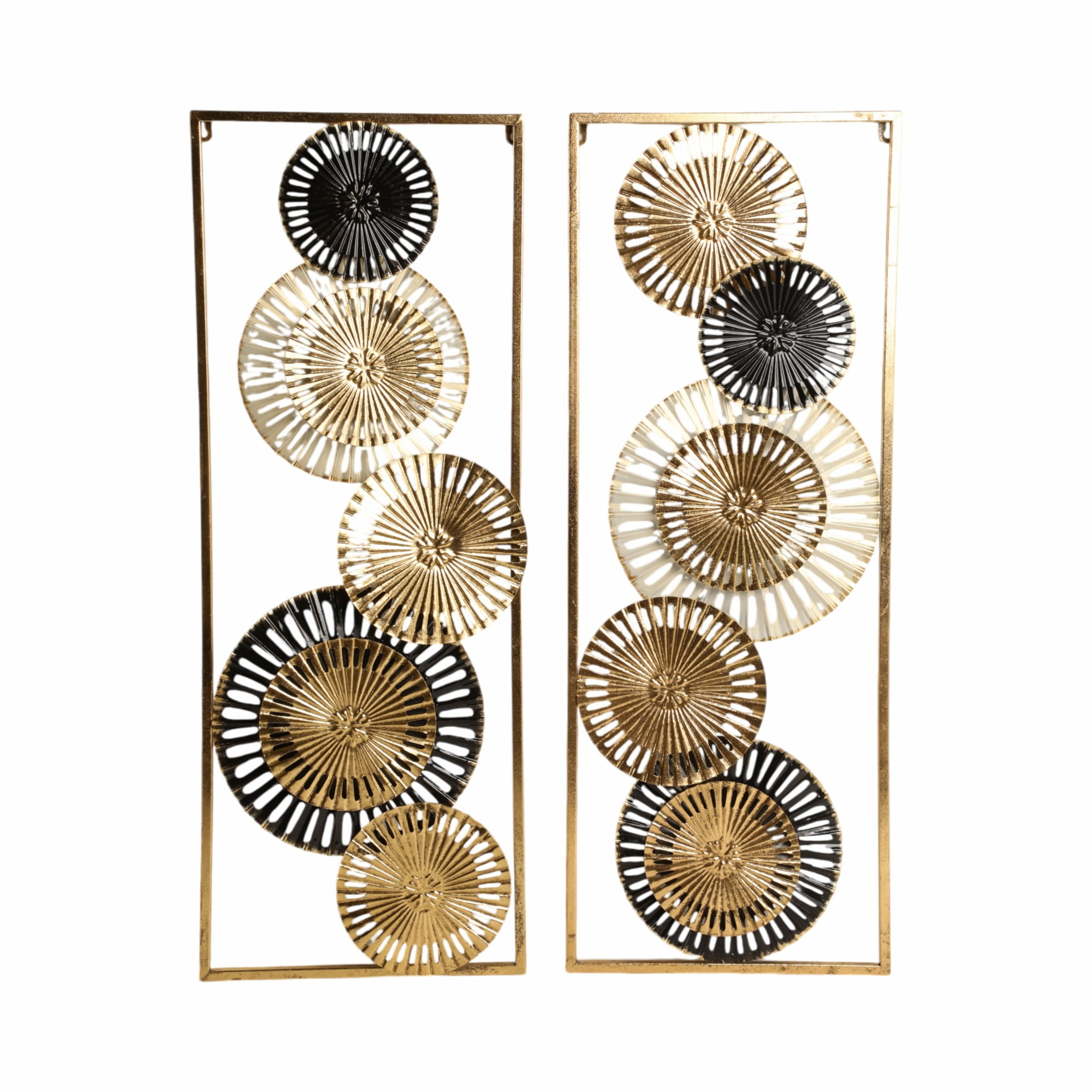Set of 2 Gold and Black Iron Pierced Disc Wall Panels
