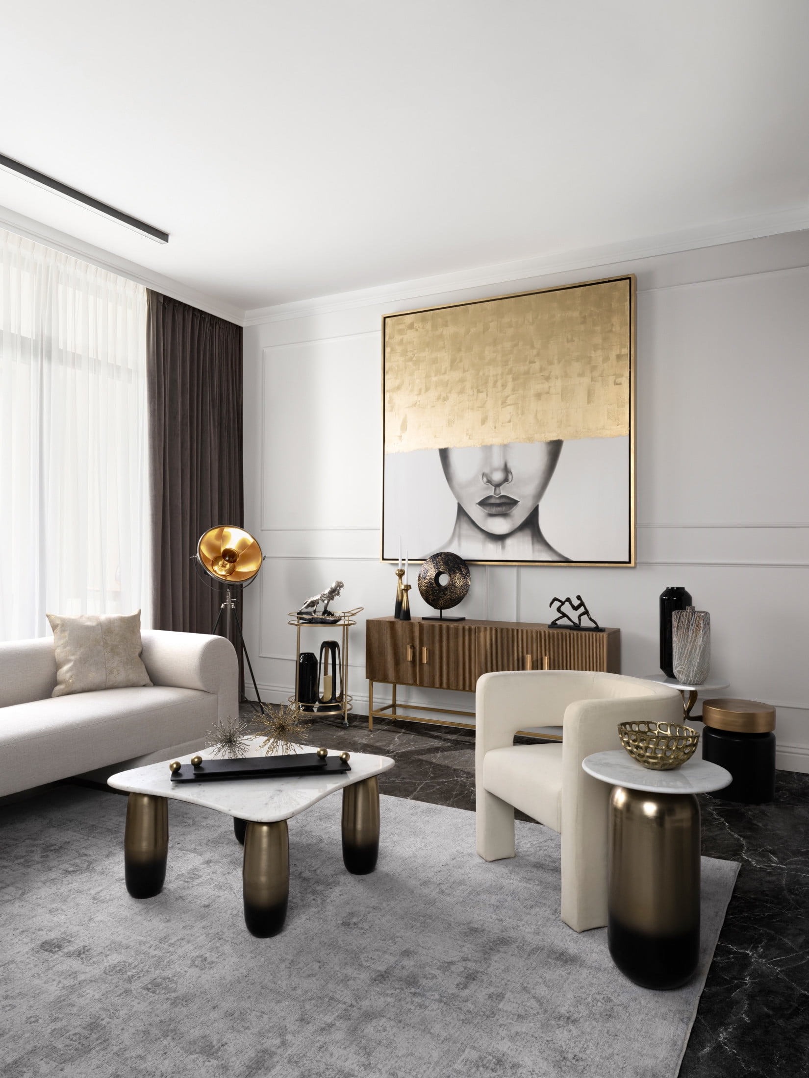 Black and Gold Iron Disc Sculpture with Stand