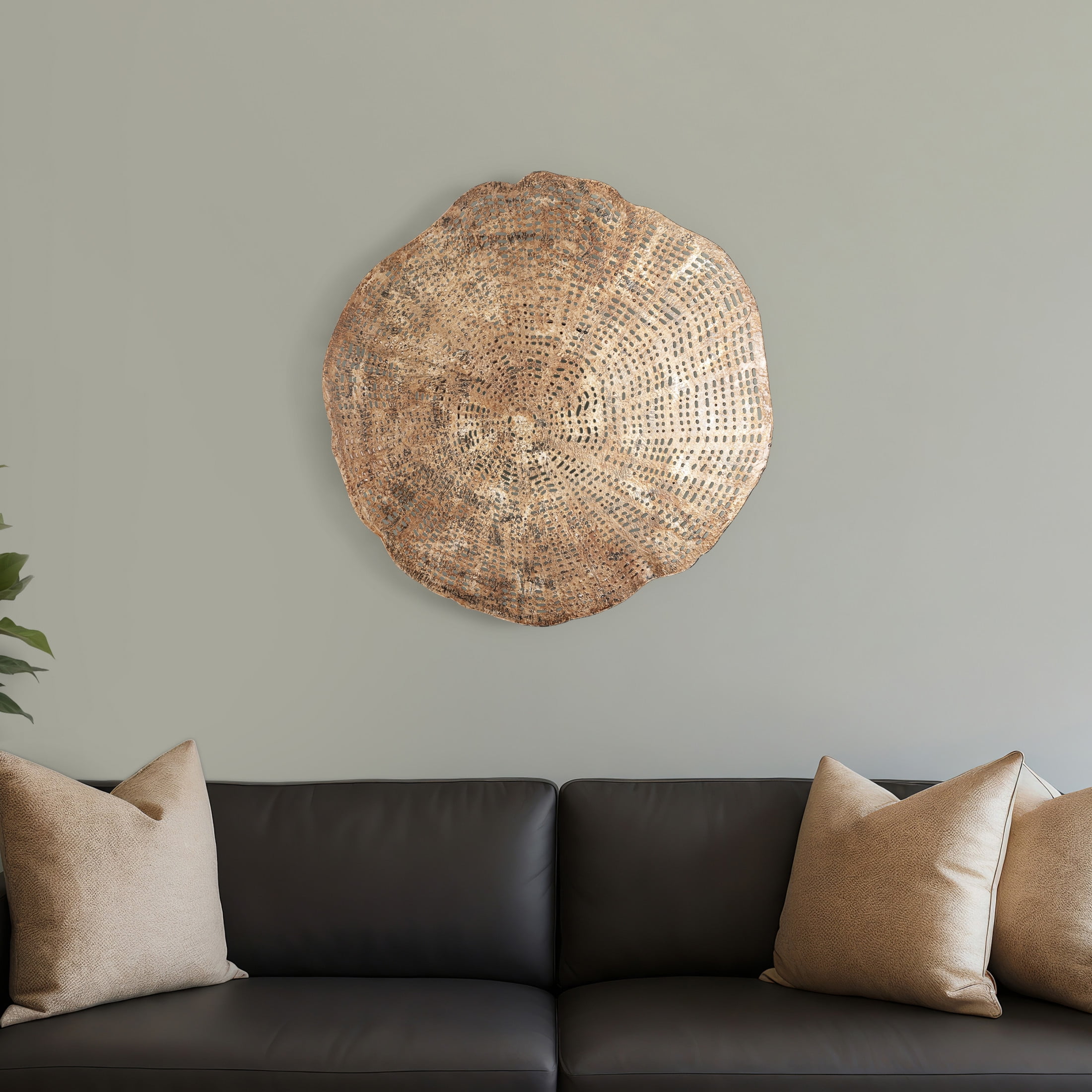 Brown Iron Trunk Stump Wall Sculpture, 23" Diameter