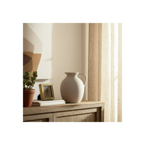 Vase Pottery Paper Mache Handle Detail 10" Ivory Tan for Home Office Bedroom Living Room Decor