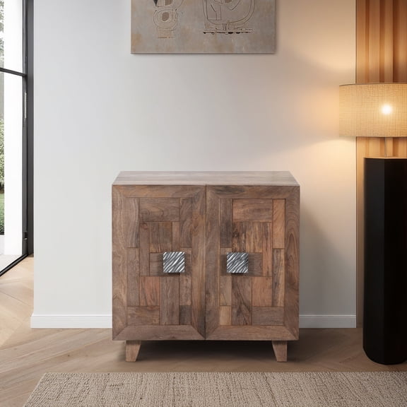 Sagebrook Home Light Wash 30" Mango Wood & Iron 2 Door Coffer Front Cabinet: Stylish Storage Solution for Modern Homes