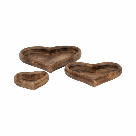 Sagebrook Home Mango Wood Heart Trays - Perfect For Entertaining & Decor