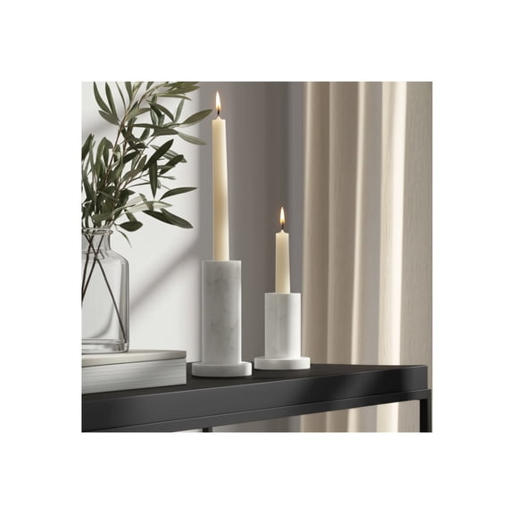 Modern Marble Candle Holder - Stone Taper & Pillar Holder for Home & Office Decor - Minimalist Elegant Design - Durable Handmade White Marble Accent for Table, Mantle & Living Room - 4" White