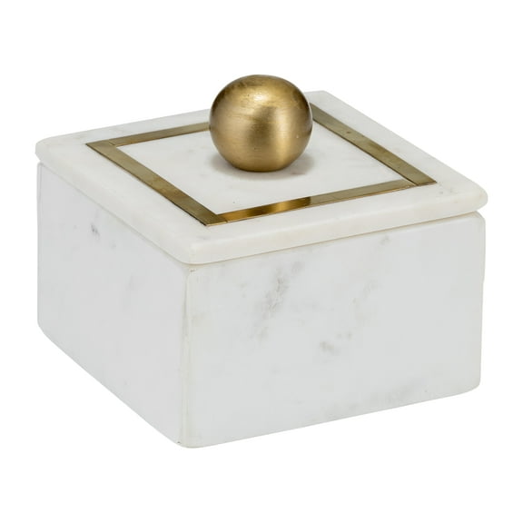 Sagebrook Home Marble, 5x5 Box with Gold Knob, White