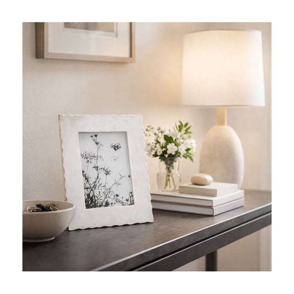 Marble Decorative Picture Frame for Tabletop Accent - Elegant Glam Rectangular Frames for Pictures - Photo Frame for Wall Display on Shelves, Mantels or Console Tables - 10", White