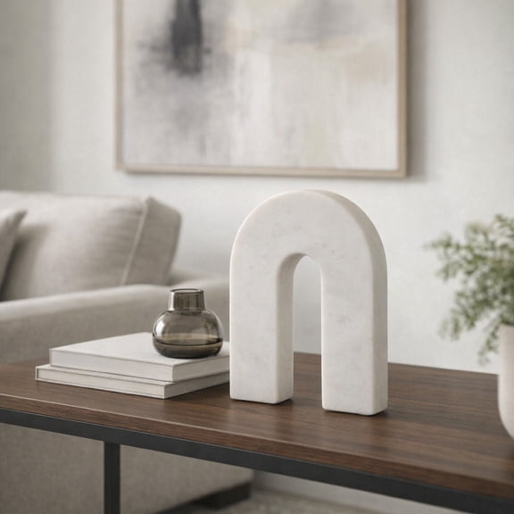 Arch Marble Stone Sculpture Figurine for Home and Bathroom Decor - Modern Decorative Object for Office and Room - Minimalist Ornament for Living Room, Shelf and Coffee Table Decor - 7", White