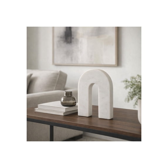 Arch Marble Stone Sculpture Figurine for Home and Bathroom Decor - Modern Decorative Object for Office and Room - Minimalist Ornament for Living Room, Shelf and Coffee Table Decor - 7", White