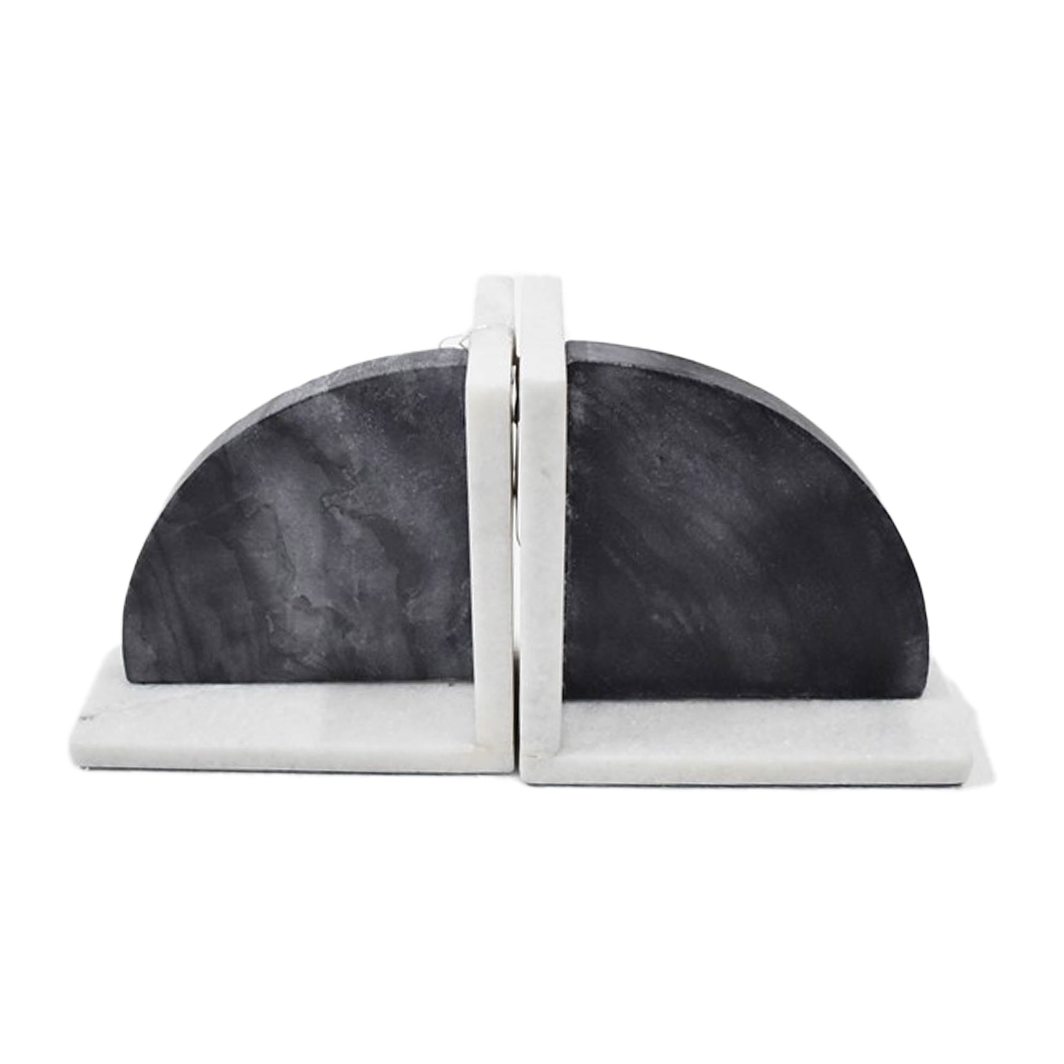 Black and White Rounded Marble Bookends Set