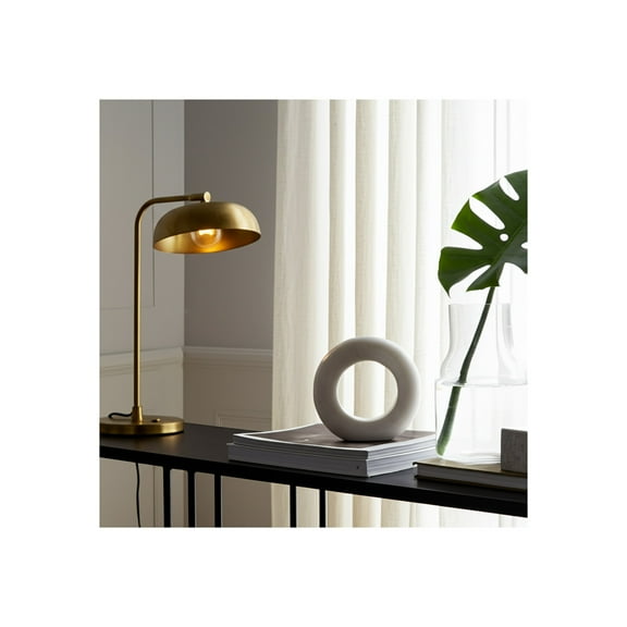 Modern Minimalist Circular Sculpture - Handcrafted Marble Accent - Elegant Suar Wood Design for Home & Office - Decorative Object for Living Room & Bedroom - 10" White