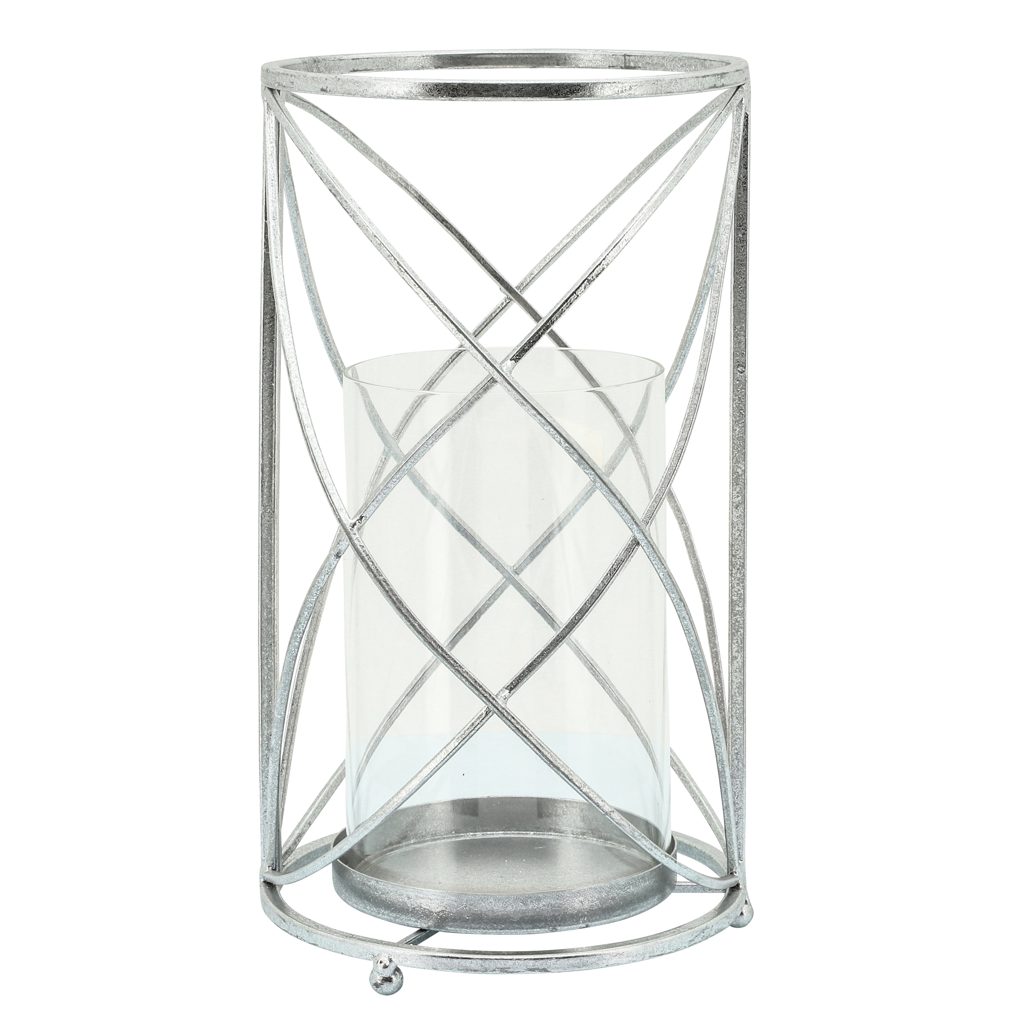 Silver Metal 13" Tabletop Hurricane Candle Holder