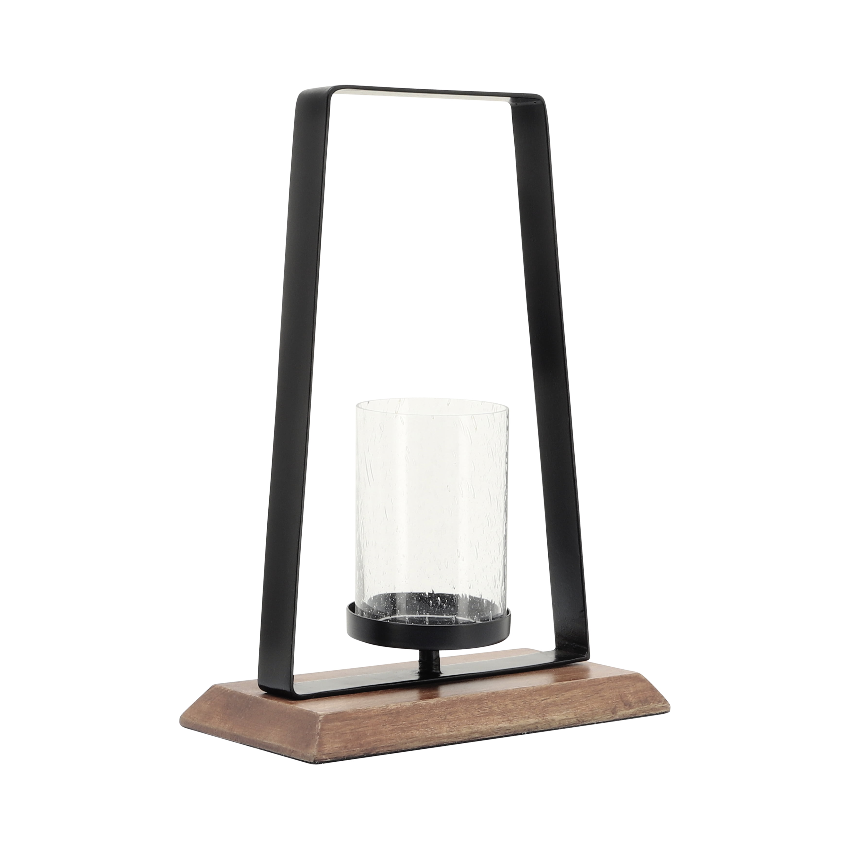 Black Iron and Wood 14" Tabletop Hurricane Candle Holder