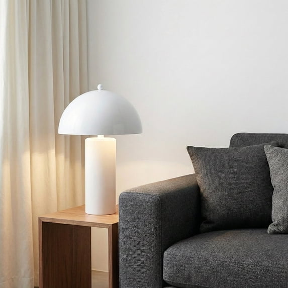 Modern Table Lamp with Dome Shade for Home Decor - Decorative Display for Bedroom and Living Room Accent - Contemporary Nightstand Bedside Lamps, for Table Desk Styling - 22", White