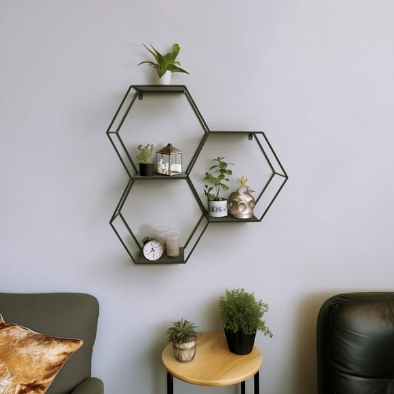 Sagebrook Home Metal, 26"h Hexagon Wall Shelf, Black