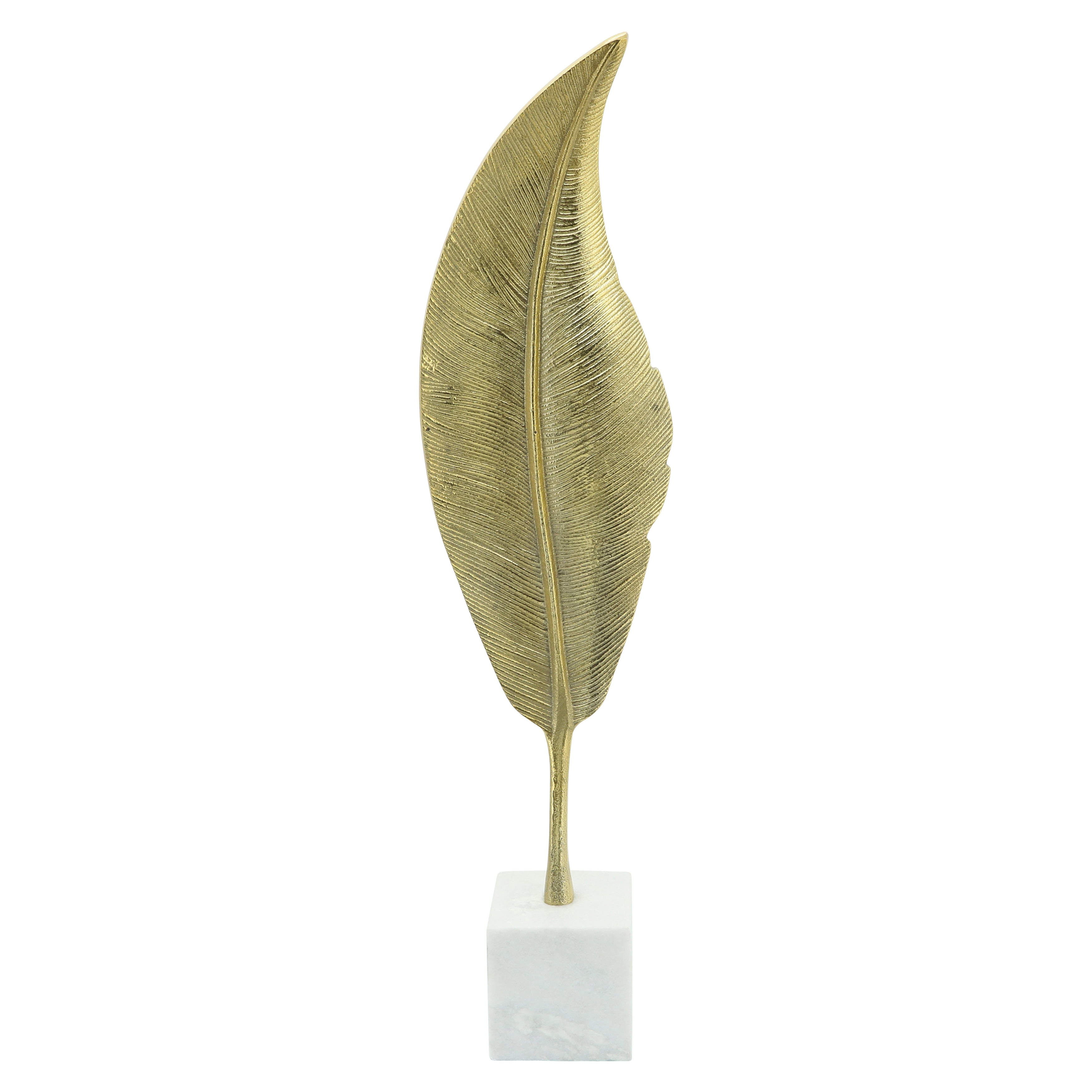 Gold Metal Leaf Sculpture with White Marble Base, 28" Height