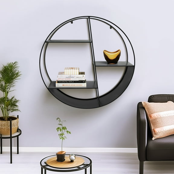 Sagebrook Home Metal, 32" 4-Layered Round Shelf, Black