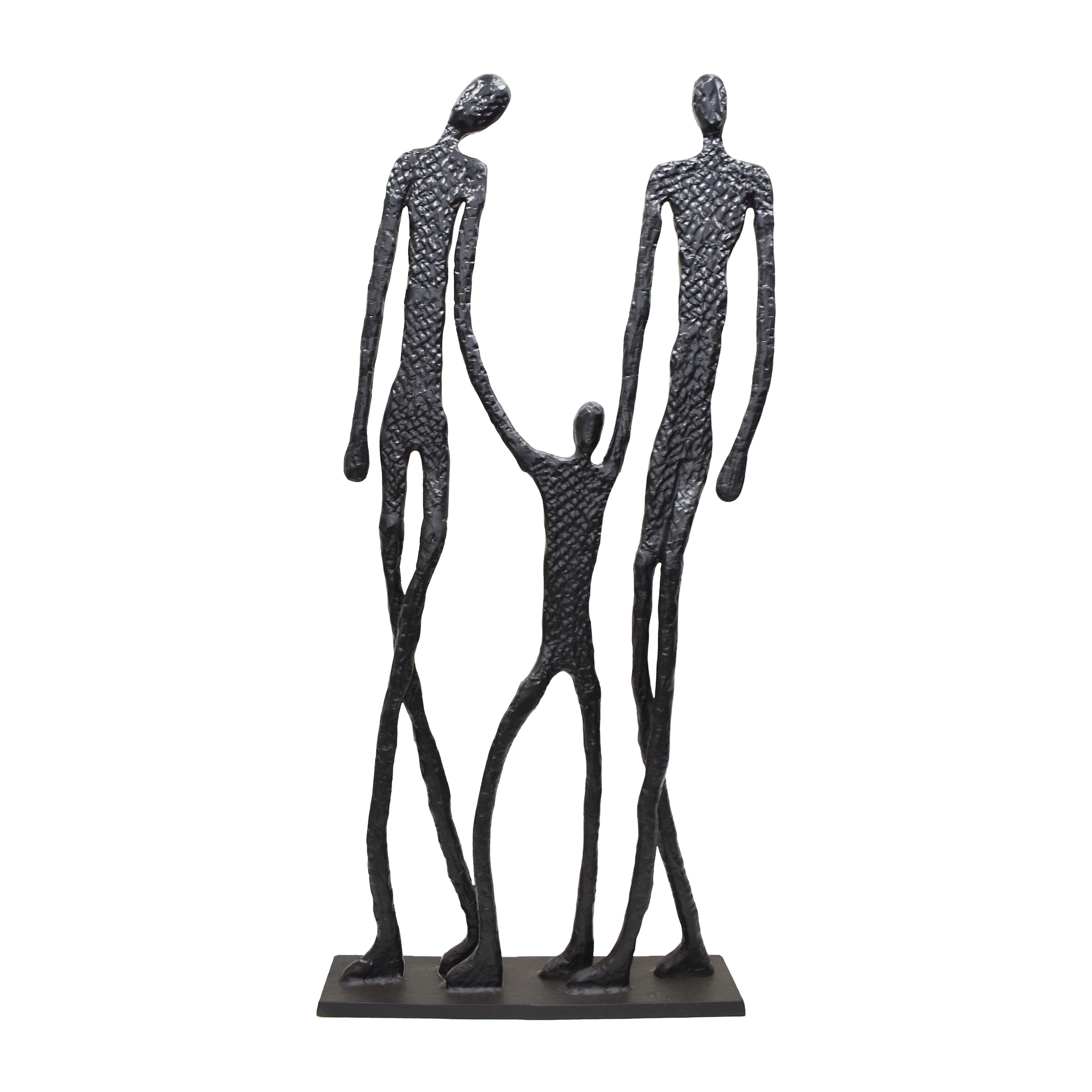Black Metal Family Figures Wall Mounted Sculpture, 49 inches