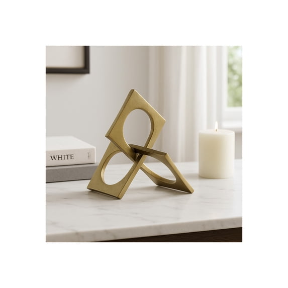 Geometric Linked Square Sculpture for Home and Bathroom Decor - Metal Decorative Object for Living Room, Office, or Coffee Table - Figurine Accent Display for Shelf Display - 6", Gold & Metallic